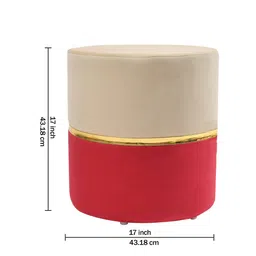RIANCE CREATIONS Red & Cream Coloured Colourblocked Wooden Ottoman image 3