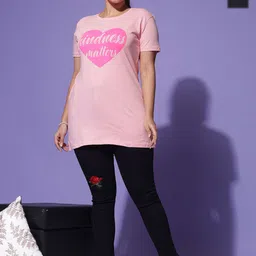 9shines Label Women Pack Of 2 Graphic Printed Cotton Longline Lounge T-shirts-image-10