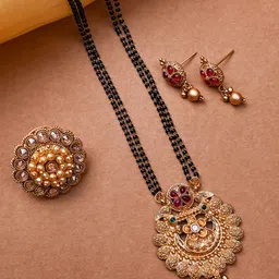 StileAdda Gold-Plated Artificial Stones and Beads Mangalsutra With Earrings & Ring-picture-31