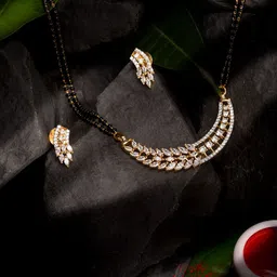 Saraf RS Jewellery Gold-Plated & Black Beaded & AD Studded Mangalsurta & Earrings Set-picture-10