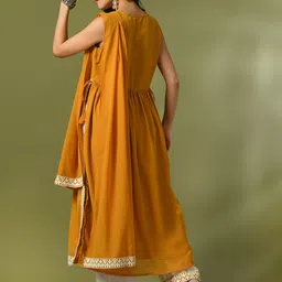 Sangria Floral Embroidered Sleeveless Straight Kurta With Trousers & Duppatta image 5