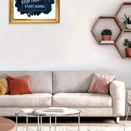 Hawai Gold Toned & White Self Design Wood Wall Photo Frame image 1