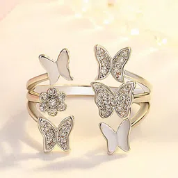 MYKI Silver-Plated CZ-Studded Adjustable Finger Ring-picture-41