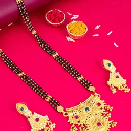 Sukkhi Gold-Plated Stone-Studded & Beaded Mangalsutra With Earrings-picture-31
