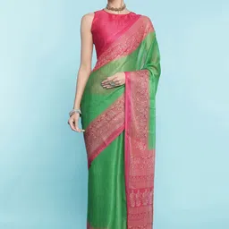 Mitera Green Ethnic Woven Design Zari Pure Cotton Saree-image-84