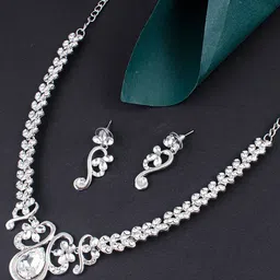 Sukkhi Rhodium-Plated Stone-Studded Necklace and Earrings Jewellery Set-picture-16
