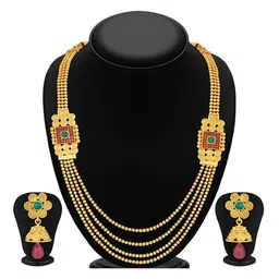 Sukkhi Gold-Plated Stone-Studded Layered Necklace and Earrings Jewellery Set-image-84