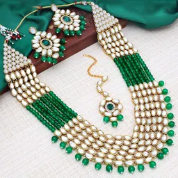 Sukkhi Gold-Plated Kundan-Studded & Beaded Jewellery Set-image-13