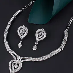 Sukkhi Rhodium-Plated Stone-Studded Necklace & Earrings image 1
