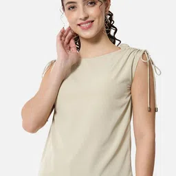 ALL WAYS YOU Tie-Up Round Neck Crepe Top-image-47