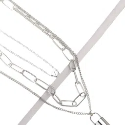 VAGHBHATT Sterling Silver Silver-Plated Layered Lock & Heart Necklace-image-7