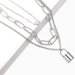 Krelin Silver-Plated Lock & Heart Necklace With Chain-picture-42