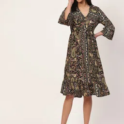 Rue Collection Multicoloured Ethnic Motifs Crepe A-Line Dress-picture-23