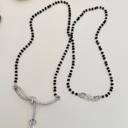 Anouk Silver Toned Silver Plated AD-Studded & Beaded Mangalsutra-picture-28