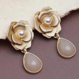 SOHI Gold-Plated & White Floral Drop Earrings-picture-11