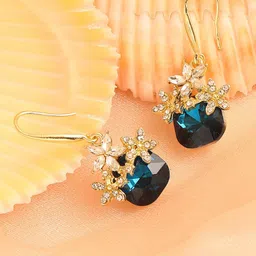SOHI Blue & Gold-Plated Contemporary Drop Earrings image 1