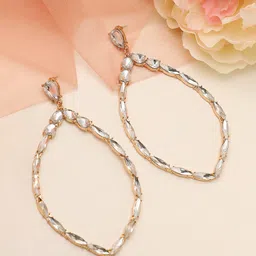 SOHI Women Gold Plated White Leaf Shaped Drop Earrings-picture-24