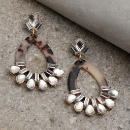 SOHI Brown & White Contemporary Drop Earrings-image-89