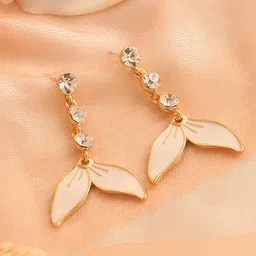 SOHI Gold Plated White Contemporary Drop Earrings-image-87