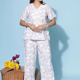 9shines Label Tropical Printed V-Neck Shirt With Pyjamas-image-40