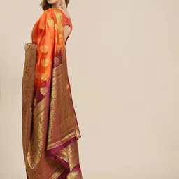 SERONA FABRICS Orange & Maroon Ethnic Motifs Zari Silk Blend Ready to Wear Banarasi Saree image 3