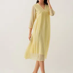 AASK Self Design V-Neck Gathered Crepe Empire Midi Dress image 2