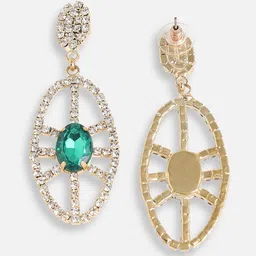 SOHI Gold-Plated Stone Studded Contemporary Drop Earrings image 4