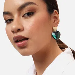 SOHI Women Green Heart Shaped Drop Earrings image 3