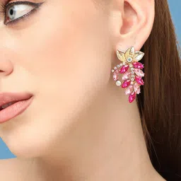 SOHI Pink & Gold-Toned Contemporary Studs Earrings image 4