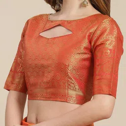 SERONA FABRICS Orange & Maroon Ethnic Motifs Zari Silk Blend Ready to Wear Banarasi Saree image 5