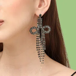 SOHI Black & Gold-Toned Gold Plated Contemporary Drop Earrings image 4