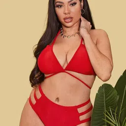 FIMBUL Halter Neck Cut-Out Basics Swim Bikini Set image 3