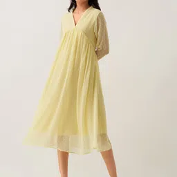 AASK Self Design V-Neck Gathered Crepe Empire Midi Dress image 5