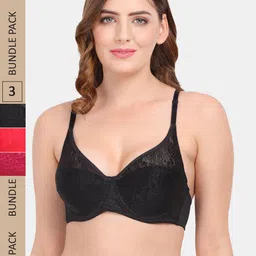Amour Secret Pack Of 3 Non-Padded Underwired Push-up Lace Bra-picture-23