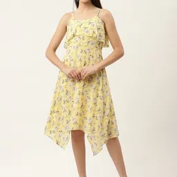 Slenor Yellow Floral Layered Georgette Midi Dress-image-43
