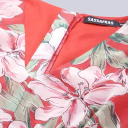 SASSAFRAS Coral Red & Green Floral Printed Layered Jumpsuit image 5