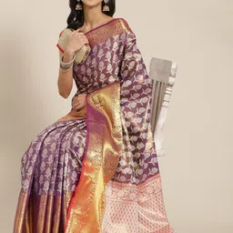 Silk Land Purple Ethnic Motifs Zari Brocade Banarasi Saree-image-57