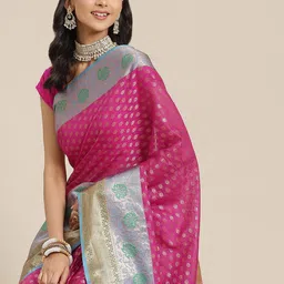 Silk Land Pink Ethnic Motifs Zari Art Silk Kanjeevaram Saree-image-14
