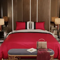 Stoa Paris Red & Beige AC Room 150 GSM Double Bed 1 Comforter With 2 Pillow covers 300TC image 2