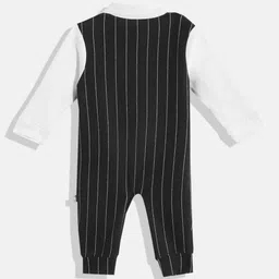 Moms Love Infant Boys Black & White Striped Pure Cotton Rompers with Attached Waistcoat image 2