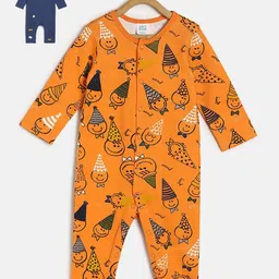 MINI KLUB Infants Pack Of 2 Orange & Blue Printed Pure Cotton Rompers image 1