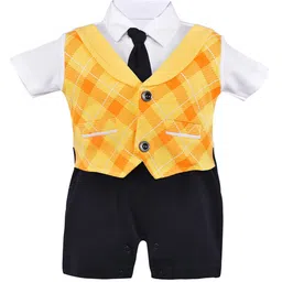 Wish Karo Infants Boys Checked Cotton Rompers With Aattached Waistcoat & Tie-picture-25
