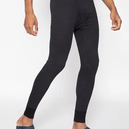 SPORTO Men Black Self-Striped Ultima Ultra-Thin Feather-Soft Thermal Bottom image 2