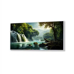 nestroots White Canvas Framed Enchanted Forest Waterfall Pink Serenity Wall Painting(24X48 Inch) image 3
