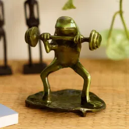 ecraftindia Green Brass Decorative Bodybuilder Frog image 1