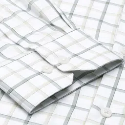 Arrow Men White & Grey Manhattan Slim Fit Checked Pure Cotton Formal Shirt image 3