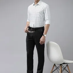Arrow Men White & Grey Manhattan Slim Fit Checked Pure Cotton Formal Shirt image 4