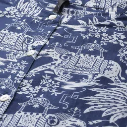 HERE&NOW Navy Blue & White Ethnic Motifs Printed Pure Cotton A-Line Kurti image 2