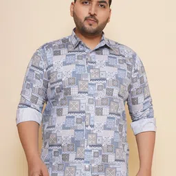 John Pride Men Spread Collar Printed Plus Size Pure Cotton Casual Shirt image 1