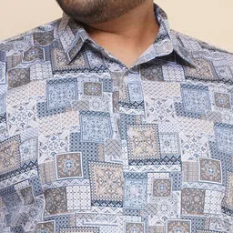 John Pride Men Spread Collar Printed Plus Size Pure Cotton Casual Shirt image 2